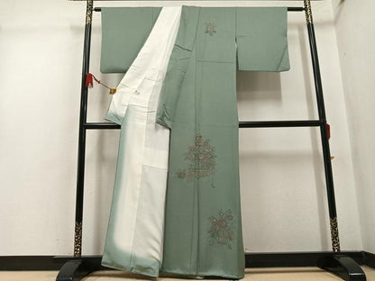 平和屋着物●中国三大刺繍　スワトウ刺繍　汕頭刺繍　総刺繍　訪問着　飾花文　金糸　正絹　逸品　AABM2559ph