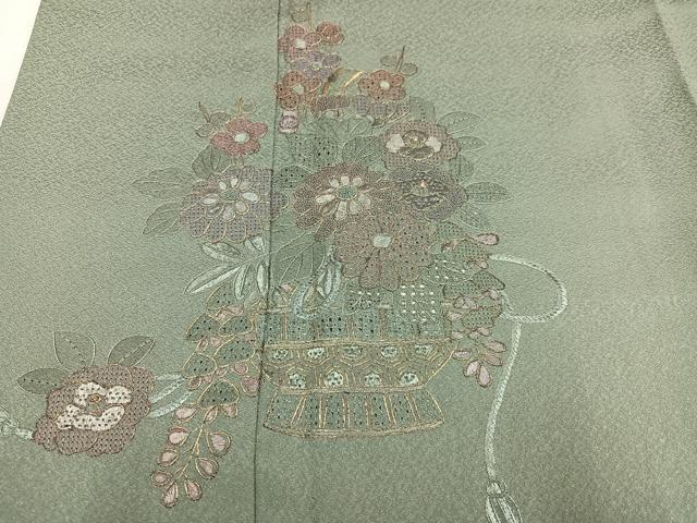 平和屋着物●中国三大刺繍　スワトウ刺繍　汕頭刺繍　総刺繍　訪問着　飾花文　金糸　正絹　逸品　AABM2559ph