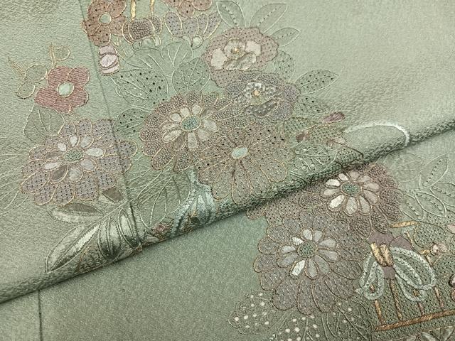 平和屋着物●中国三大刺繍　スワトウ刺繍　汕頭刺繍　総刺繍　訪問着　飾花文　金糸　正絹　逸品　AABM2559ph
