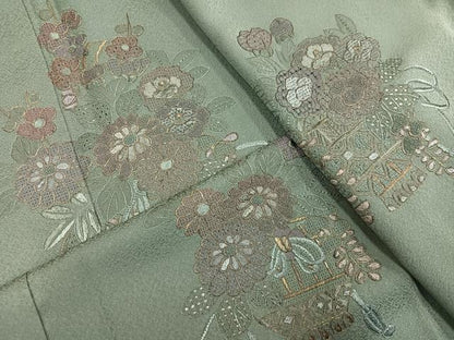 平和屋着物●中国三大刺繍　スワトウ刺繍　汕頭刺繍　総刺繍　訪問着　飾花文　金糸　正絹　逸品　AABM2559ph