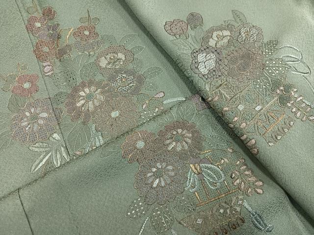 平和屋着物●中国三大刺繍　スワトウ刺繍　汕頭刺繍　総刺繍　訪問着　飾花文　金糸　正絹　逸品　AABM2559ph