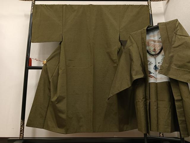 平和屋着物●男性　紬　アンサンブル　色無地　媚茶色　正絹　逸品　AABM2561ph