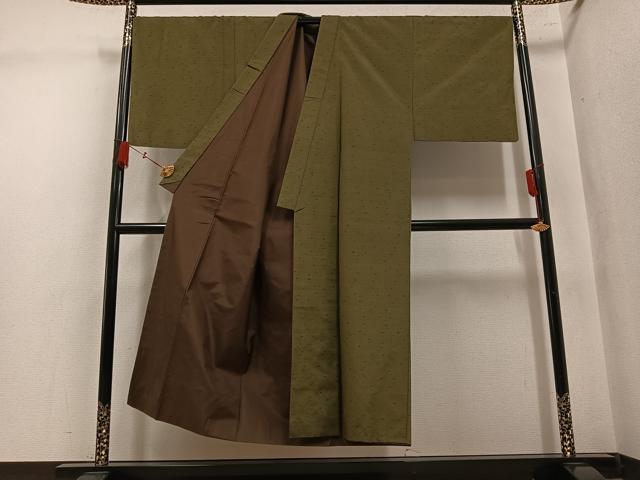 平和屋着物●男性　紬　アンサンブル　色無地　媚茶色　正絹　逸品　AABM2561ph