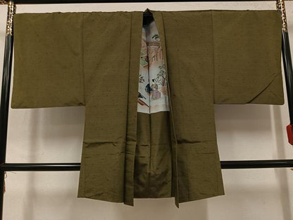 平和屋着物●男性　紬　アンサンブル　色無地　媚茶色　正絹　逸品　AABM2561ph