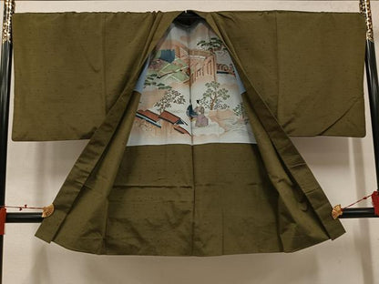 平和屋着物●男性　紬　アンサンブル　色無地　媚茶色　正絹　逸品　AABM2561ph