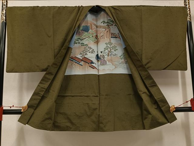 平和屋着物●男性　紬　アンサンブル　色無地　媚茶色　正絹　逸品　AABM2561ph