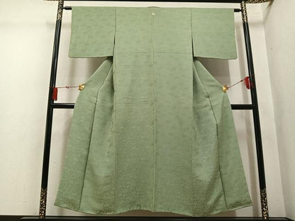 平和屋着物●上質な色無地　桐唐草地紋　柳茶色　正絹　逸品　AABM2562ph
