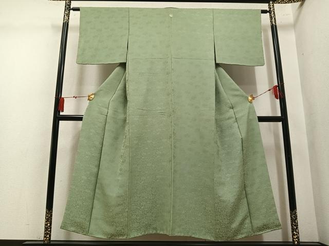 平和屋着物●上質な色無地　桐唐草地紋　柳茶色　正絹　逸品　AABM2562ph