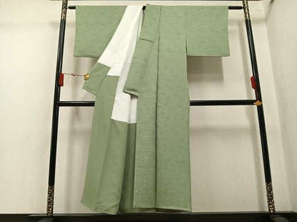 平和屋着物●上質な色無地　桐唐草地紋　柳茶色　正絹　逸品　AABM2562ph
