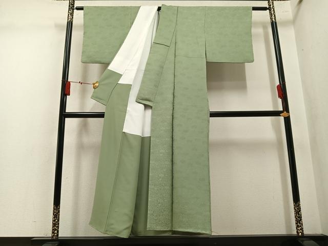 平和屋着物●上質な色無地　桐唐草地紋　柳茶色　正絹　逸品　AABM2562ph