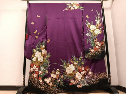 平和屋着物●豪華振袖　花蝶文　暈し染め　金彩　正絹　逸品　AABM2564ph