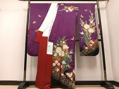 平和屋着物●豪華振袖　花蝶文　暈し染め　金彩　正絹　逸品　AABM2564ph