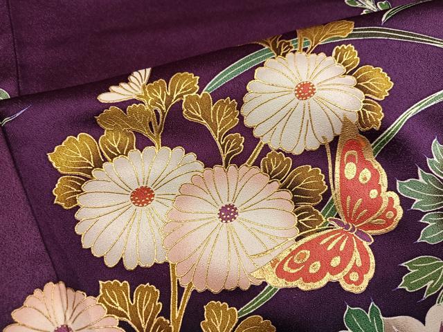 平和屋着物●豪華振袖　花蝶文　暈し染め　金彩　正絹　逸品　AABM2564ph