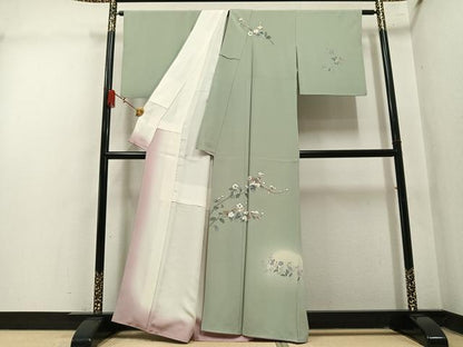 平和屋着物●訪問着　友禅　作家物　枝花文　暈し染め　正絹　逸品　AABM2566ph