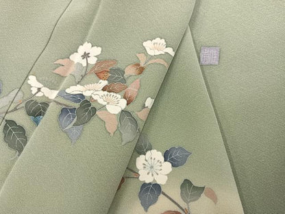 平和屋着物●訪問着　友禅　作家物　枝花文　暈し染め　正絹　逸品　AABM2566ph