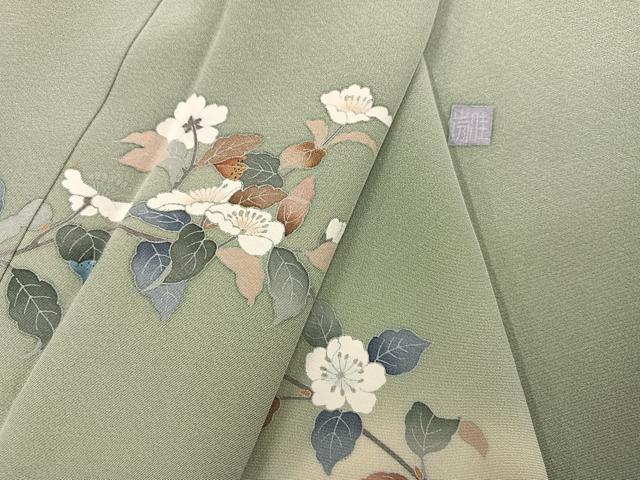 平和屋着物●訪問着　友禅　作家物　枝花文　暈し染め　正絹　逸品　AABM2566ph