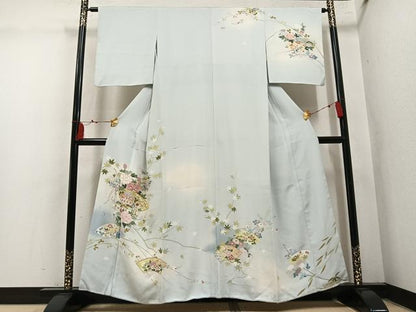 平和屋着物●訪問着　駒刺繍　地紙草花文　暈し染め　金彩　正絹　逸品　AABM2569ph