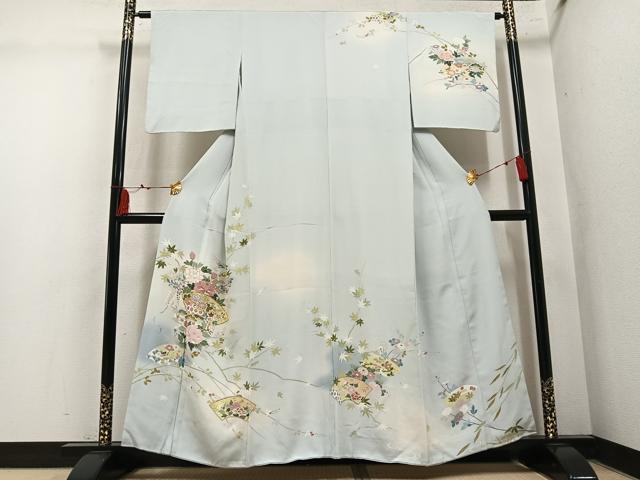 平和屋着物●訪問着　駒刺繍　地紙草花文　暈し染め　金彩　正絹　逸品　AABM2569ph