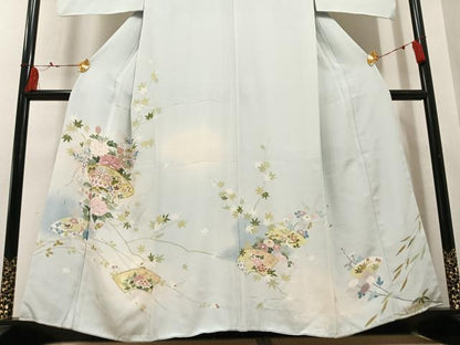 平和屋着物●訪問着　駒刺繍　地紙草花文　暈し染め　金彩　正絹　逸品　AABM2569ph