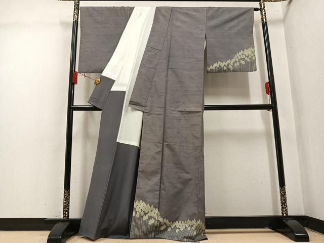 平和屋着物●二代目 川村久太郎　石川県指定無形文化財　牛首紬　白山工房　手織り　訪問着　樹林文　正絹　逸品　AABM2570ph