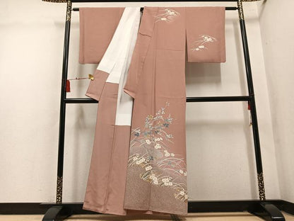 平和屋着物●訪問着　草花文　金銀彩　正絹　逸品　AABM2573ph