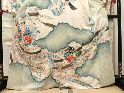 平和屋着物●豪華振袖　絞り　草花文　暈し染め　金彩　三越扱い　正絹　逸品　AABM2575ph