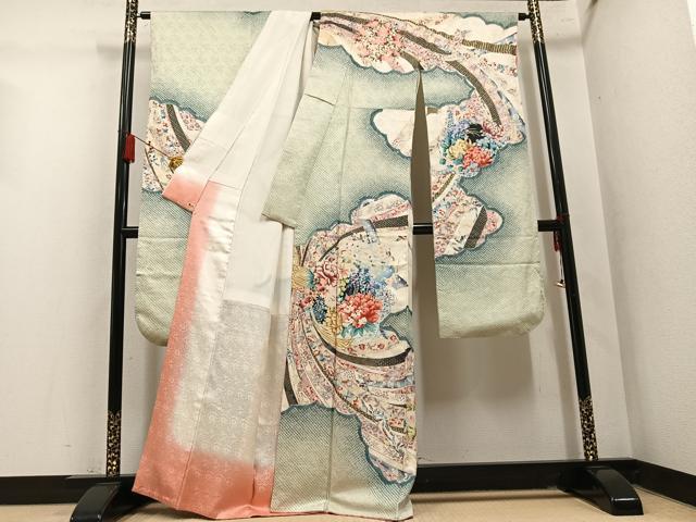 平和屋着物●豪華振袖　絞り　草花文　暈し染め　金彩　三越扱い　正絹　逸品　AABM2575ph