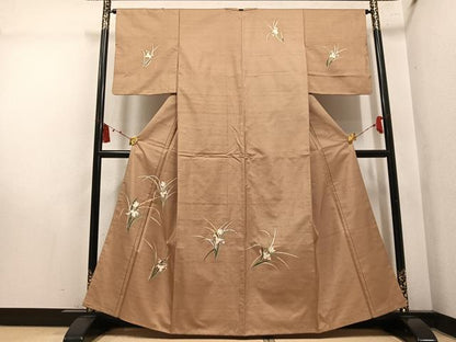 平和屋着物●本加賀友禅作家　成竹登茂男　訪問着　白山紬地　草花文　正絹　逸品　AABM2576ph