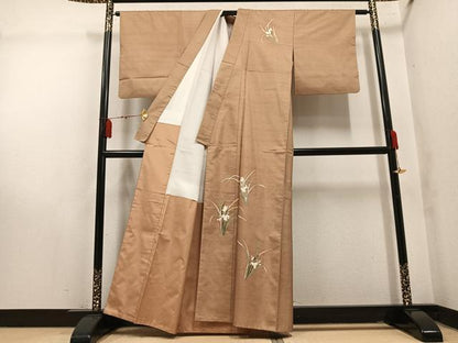 平和屋着物●本加賀友禅作家　成竹登茂男　訪問着　白山紬地　草花文　正絹　逸品　AABM2576ph