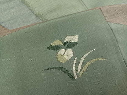 平和屋着物●訪問着　紬地　草花文　正絹　逸品　AABM2577ph