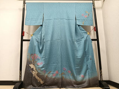 平和屋着物●染色作家　草野一騎　訪問着　枝花文　暈し染め　金彩　正絹　逸品　AABM2581ph