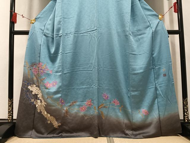 平和屋着物●染色作家　草野一騎　訪問着　枝花文　暈し染め　金彩　正絹　逸品　AABM2581ph