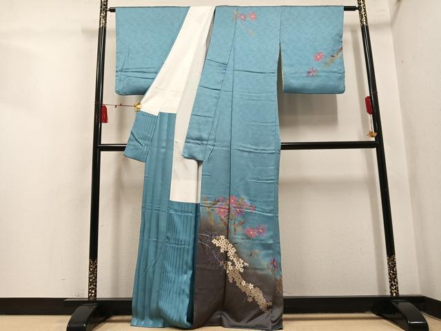 平和屋着物●染色作家　草野一騎　訪問着　枝花文　暈し染め　金彩　正絹　逸品　AABM2581ph