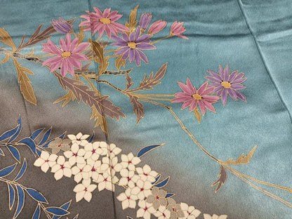 平和屋着物●染色作家　草野一騎　訪問着　枝花文　暈し染め　金彩　正絹　逸品　AABM2581ph