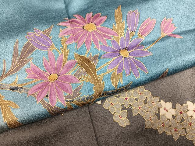 平和屋着物●染色作家　草野一騎　訪問着　枝花文　暈し染め　金彩　正絹　逸品　AABM2581ph