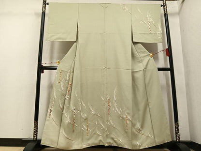 平和屋着物●訪問着　友禅　駒刺繍　草花文　金彩　正絹　逸品　AABM2584ph