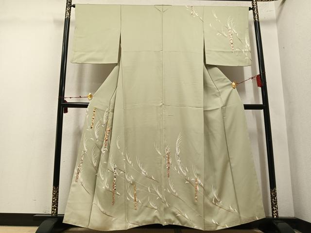 平和屋着物●訪問着　友禅　駒刺繍　草花文　金彩　正絹　逸品　AABM2584ph