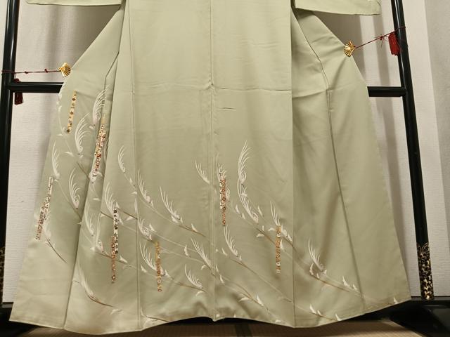 平和屋着物●訪問着　友禅　駒刺繍　草花文　金彩　正絹　逸品　AABM2584ph