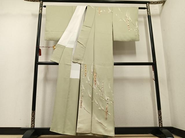 平和屋着物●訪問着　友禅　駒刺繍　草花文　金彩　正絹　逸品　AABM2584ph