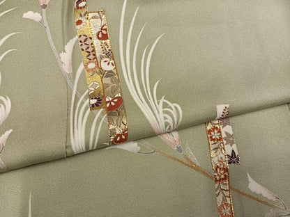 平和屋着物●訪問着　友禅　駒刺繍　草花文　金彩　正絹　逸品　AABM2584ph