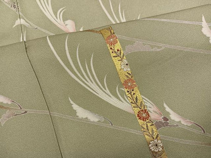平和屋着物●訪問着　友禅　駒刺繍　草花文　金彩　正絹　逸品　AABM2584ph