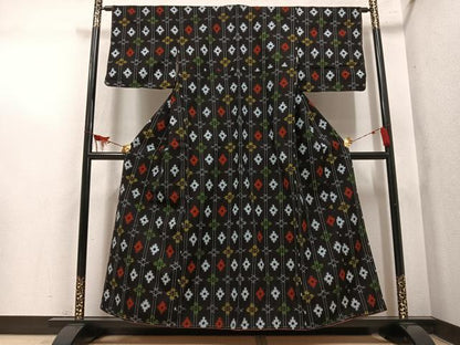 平和屋着物●久留米絣　間道　綿　逸品　AABM2586ph