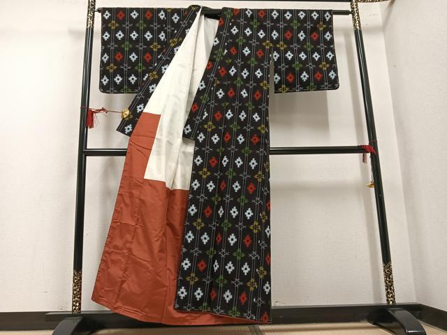 平和屋着物●久留米絣　間道　綿　逸品　AABM2586ph