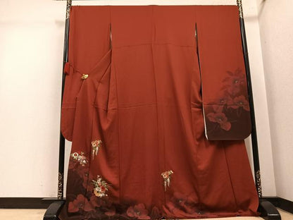 平和屋着物●豪華振袖　駒刺繍　草花文　暈し染め　金糸　ロング丈　正絹　逸品　AABM2588ph