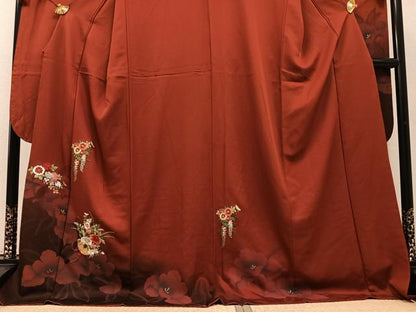 平和屋着物●豪華振袖　駒刺繍　草花文　暈し染め　金糸　ロング丈　正絹　逸品　AABM2588ph
