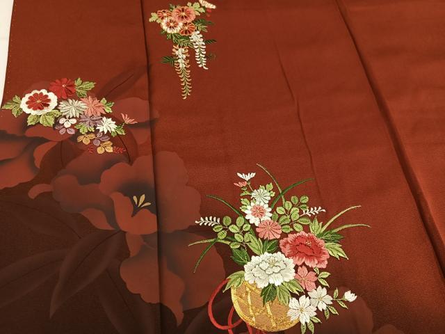 平和屋着物●豪華振袖　駒刺繍　草花文　暈し染め　金糸　ロング丈　正絹　逸品　AABM2588ph