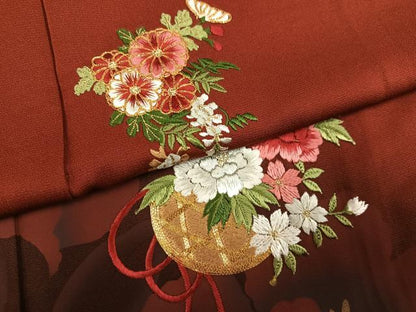平和屋着物●豪華振袖　駒刺繍　草花文　暈し染め　金糸　ロング丈　正絹　逸品　AABM2588ph