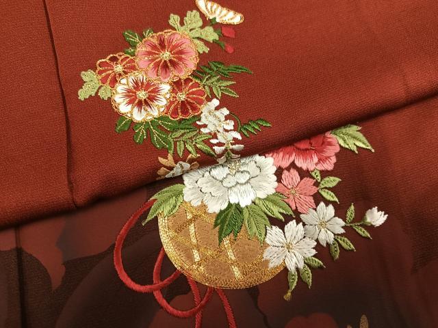 平和屋着物●豪華振袖　駒刺繍　草花文　暈し染め　金糸　ロング丈　正絹　逸品　AABM2588ph