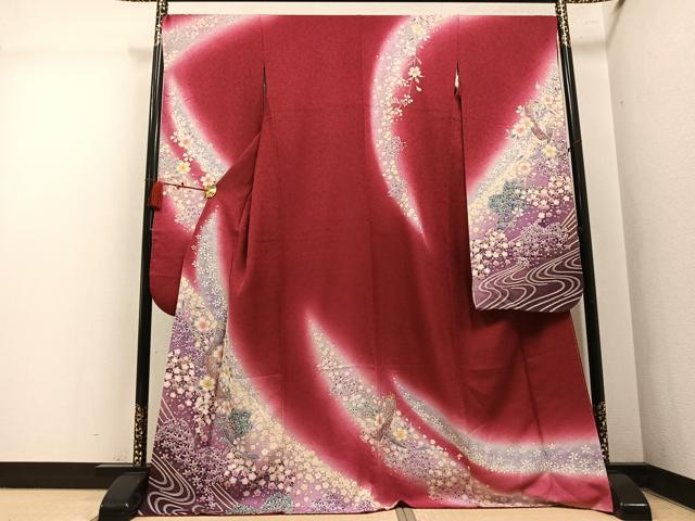 平和屋着物●豪華振袖　舞花文　暈し染め　金彩　金通し地　正絹　逸品　AABM2591ph