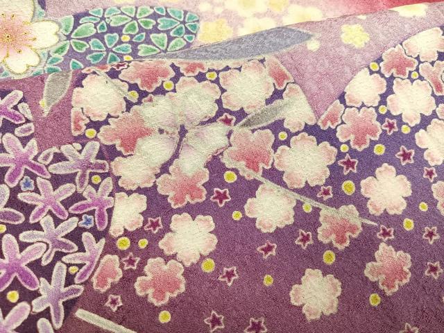平和屋着物●豪華振袖　舞花文　暈し染め　金彩　金通し地　正絹　逸品　AABM2591ph